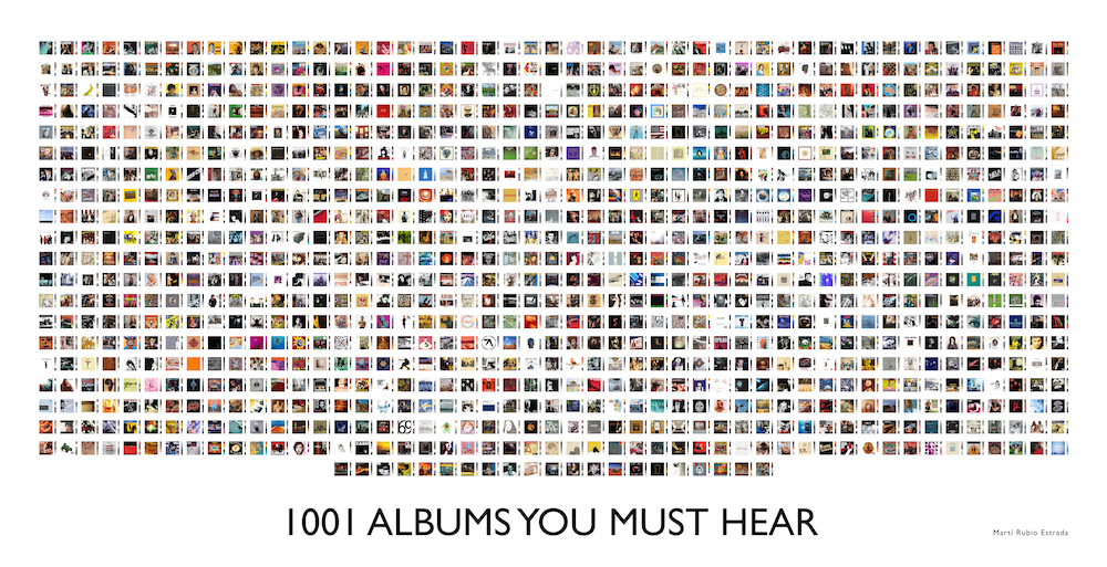 Projecte força similar al poster de les pel·lícules. Conté totes les portades dels discs i la seva paleta de colors del llibre '1001 Albums You Must Hear Before You Die'.