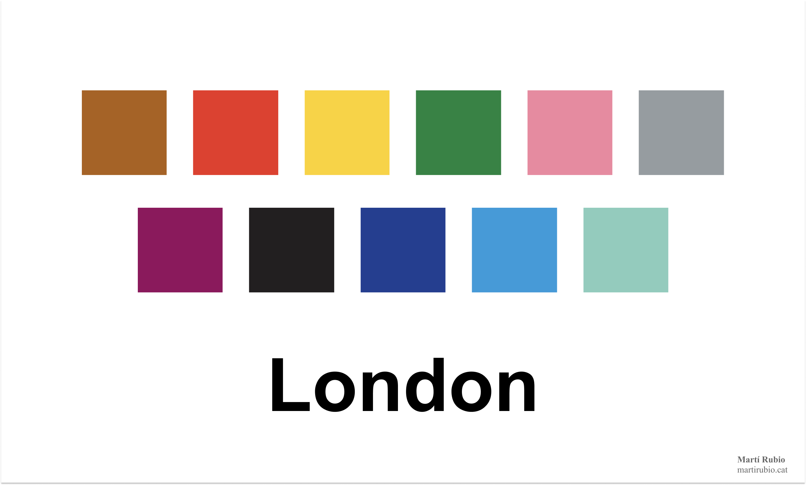 Poster en estil Pantone que mostra la paleta de colors del metro d'una ciutat. Disseny també disponible per a altres ciutats.