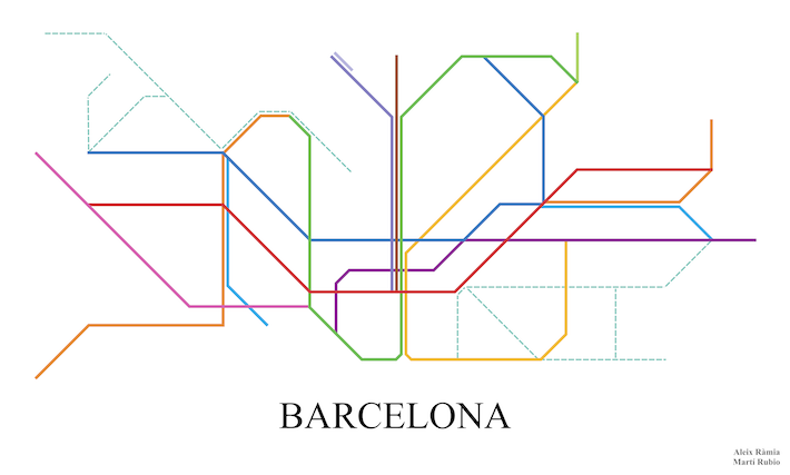 Com els mapes de metro tendeixen a la simplificació, jo i un amic vam voler arribar al disseny més simple possible, fent així un mapa purament topològic de la ciutat.